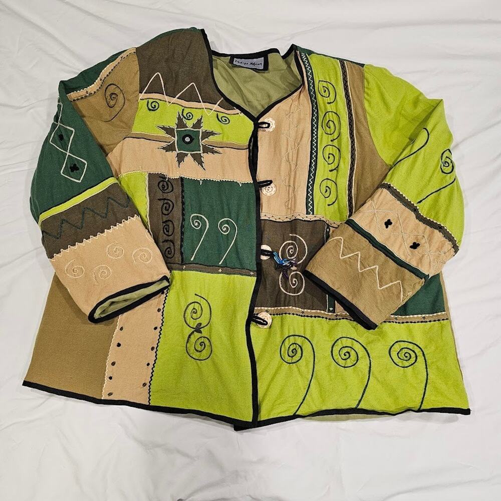 Indigo Moon Womens Tribal Boho Artisan Patchwork Jacket LG/XL Earthy Folkwear